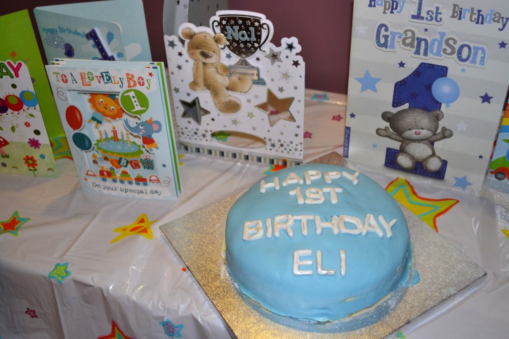 1st birthday cake and cards