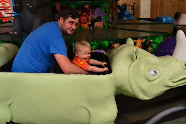 father and son on the rides at Lightwater Valley